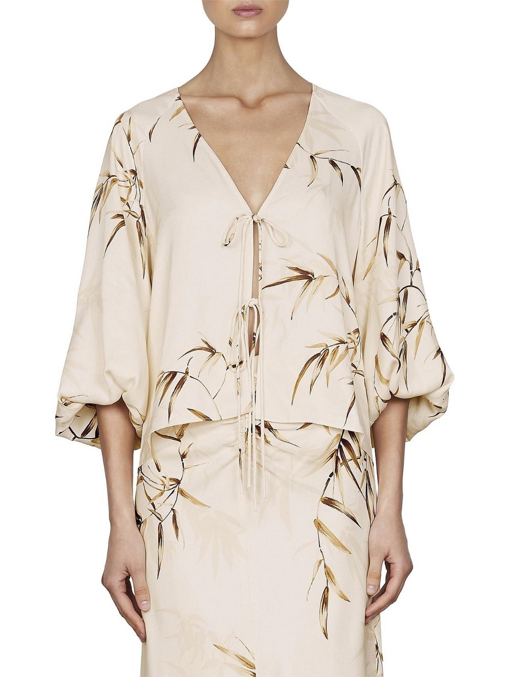 Shona Joy Horizon Tie Front Blouse Womens Size 6 Quiet Luxury Resort Bohemian